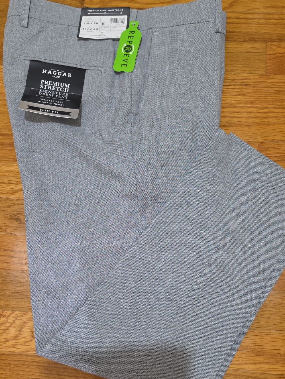 NWT Haggar H26 Premium Stretch Slim Fit Dress Pants - Light Gray- Size 32W x 29L